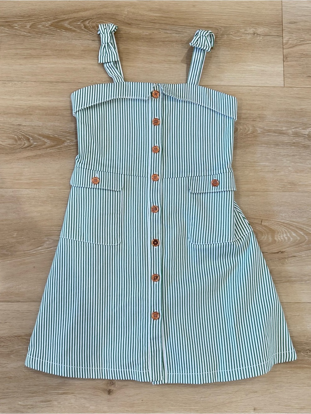 Janie and Jack Striped Button-Front Kids Dress in Light Green